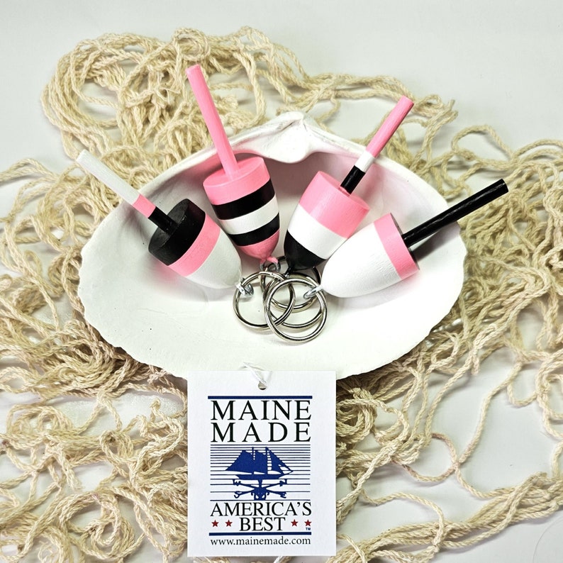 Lobster Buoy keychains, favors, pink, black and white, set of 4 image 7