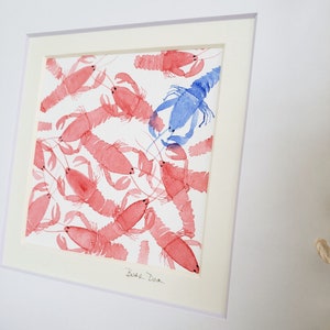 Maine Lobsters Red & Blue, watercolor original painting image 3