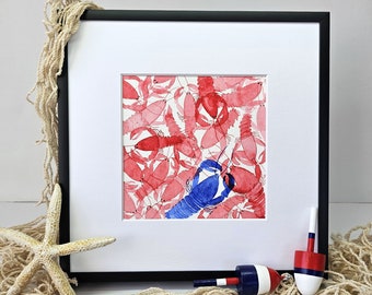 Maine Lobsters Red & Blue, watercolor original painting