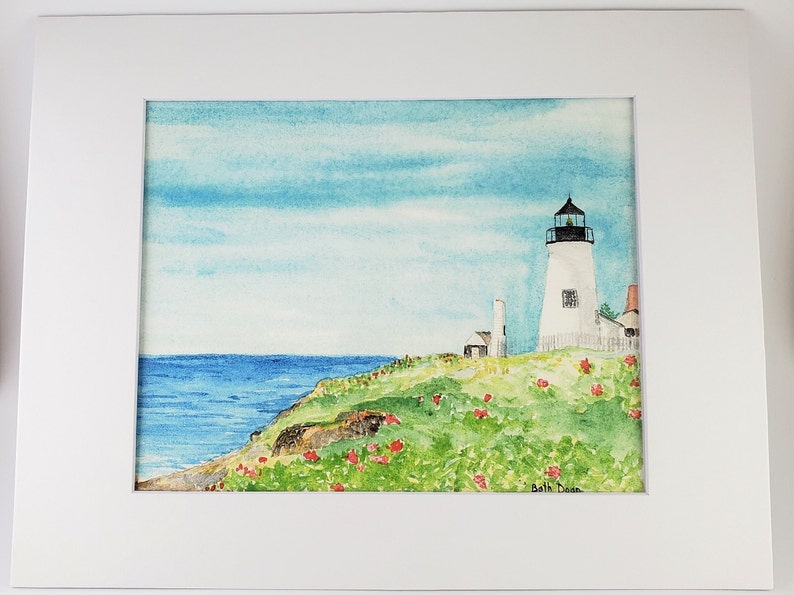 Pemaquid Point Lighthouse watercolor, Maine Lighthouse Fine Art Print 3 sizes available image 1