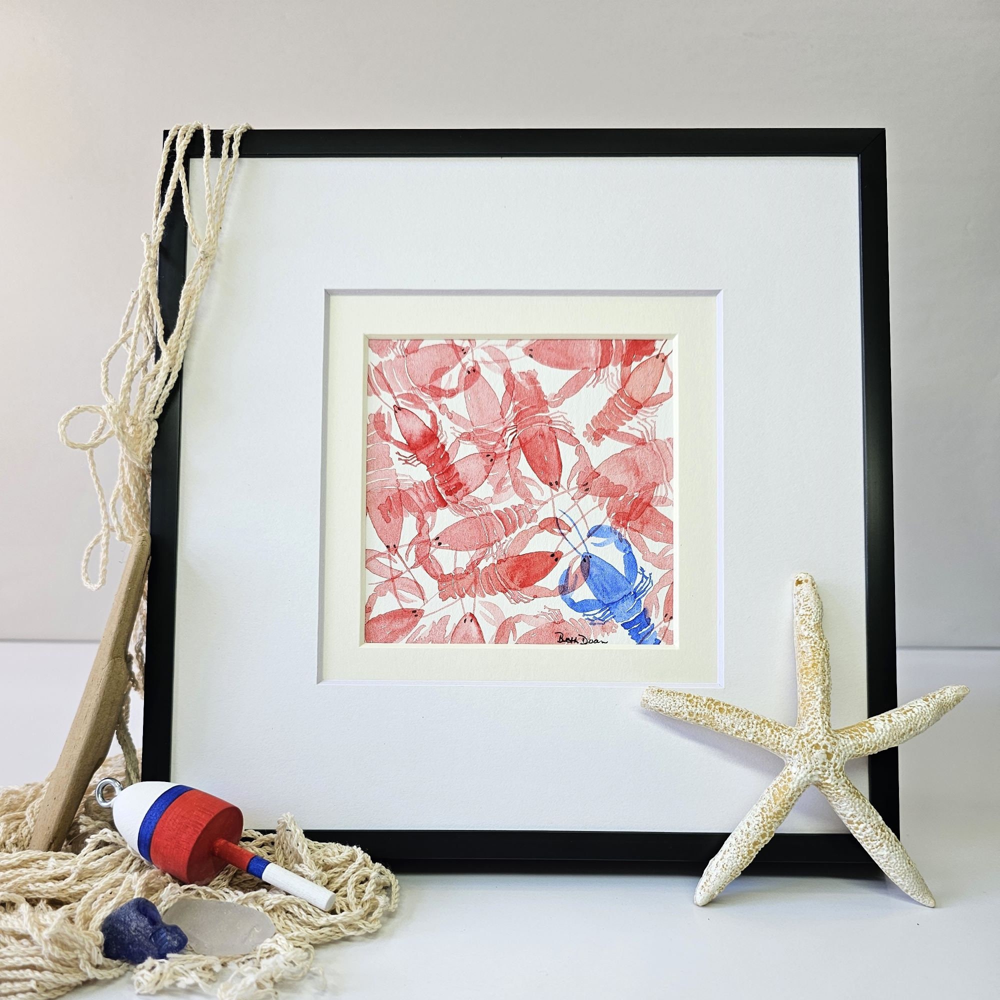 Maine Lobsters Red & Blue, watercolor original painting