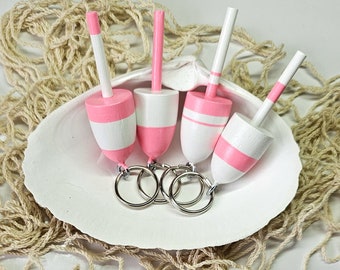 Lobster Buoy keychains, favors, pink and white, set of 4