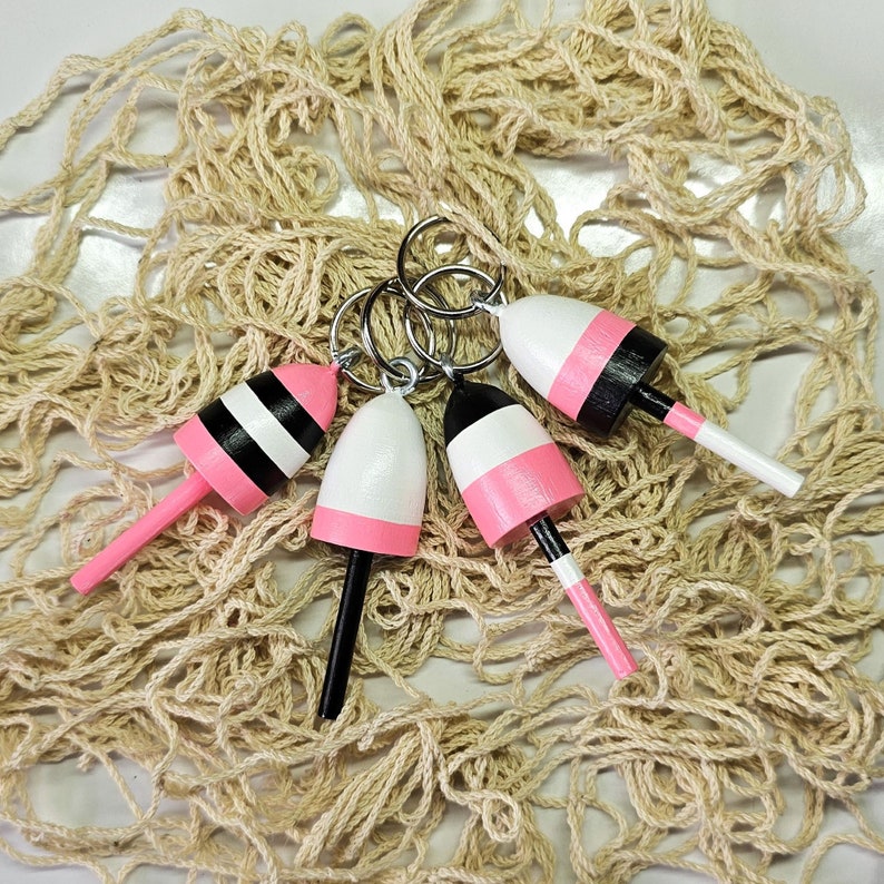 Lobster Buoy keychains, favors, pink, black and white, set of 4 image 6
