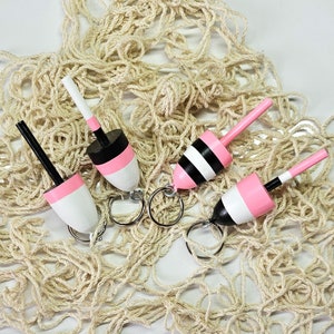 Lobster Buoy keychains, favors, pink, black and white, set of 4 image 8