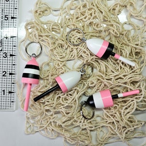Lobster Buoy keychains, favors, pink, black and white, set of 4 image 2