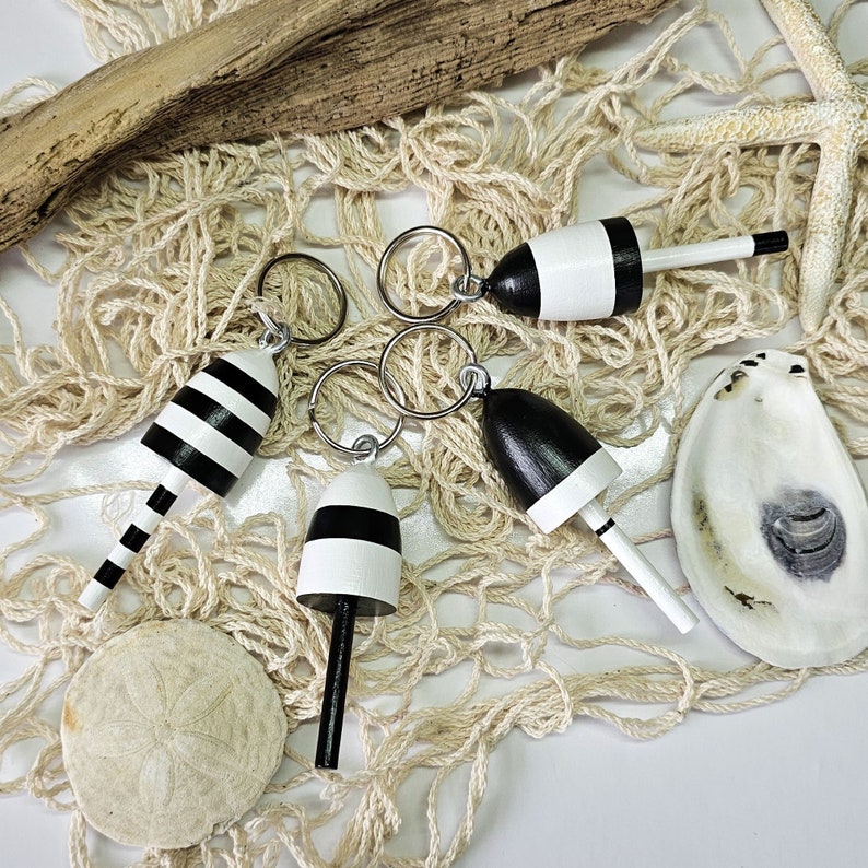 Lobster Buoy keychains, favors, black and white, set of 4 image 6