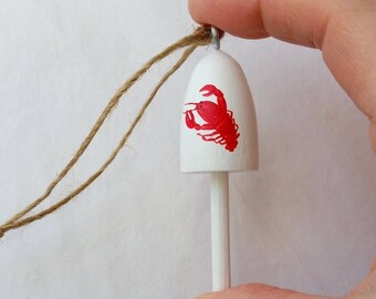 Maine Lobster Buoy Christmas Ornament with hand painted miniature lobster