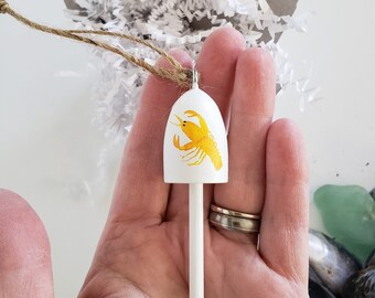 Yellow Lobster on  Miniature Buoy Christmas Ornament