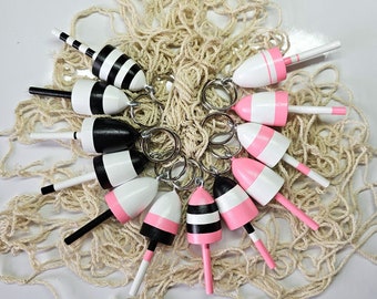 Lobster Buoy Keychain favors, pink, black and white, set of 12