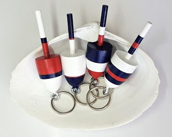 Lobster Buoy keychain favors, navy, red, white, set of 4