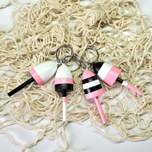 Lobster Buoy keychains, favors, pink, black and white, set of 4 image 9