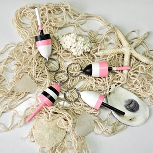 Lobster Buoy keychains, favors, pink, black and white, set of 4 image 5