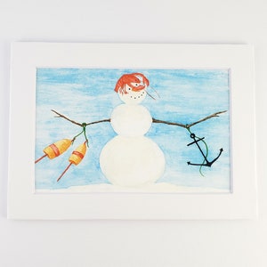 Lobster on Snowman Head watercolor Fine Art Print (2 print sizes available)