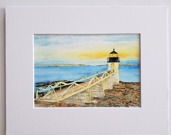 Marshall Point Light Watercolor Art Print (3 print sizes available)