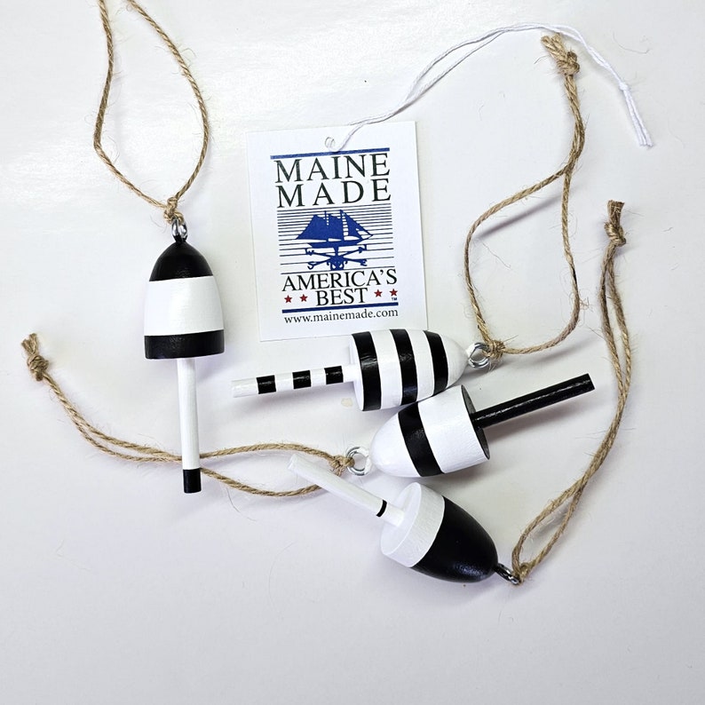 Lobster Buoy favor Christmas Ornaments, black and white, set of 4 image 4