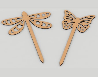 Laser Cut Garden Markers - Butterfly & Dragonfly Plant Stakes,Garden Markers SVG - Laser Cut Plant Labels for Garden Decor 269