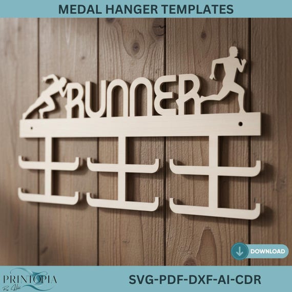 Running Medal Holder SVG, DXF, | Race Medal Display Rack Laser Cut File | Marathon Runner Gift | Digital Download 313