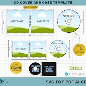Set di modelli per copertine e custodie per CD / 8,5x11" SVG, PDF, AI, DXF modificabili / Compatibile con Canva, Cricut, Silhouette 286
