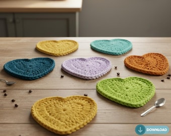 Crochet Heart Coaster Pattern PDF - Easy Valentine's Day Home Decor & Gift Idea - Instant Download Beginner Friendly Tutorial