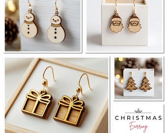 Laser Cut Earring Design Bundle - Christmas Collection: Snowman, Tree, Santa, Gift  003