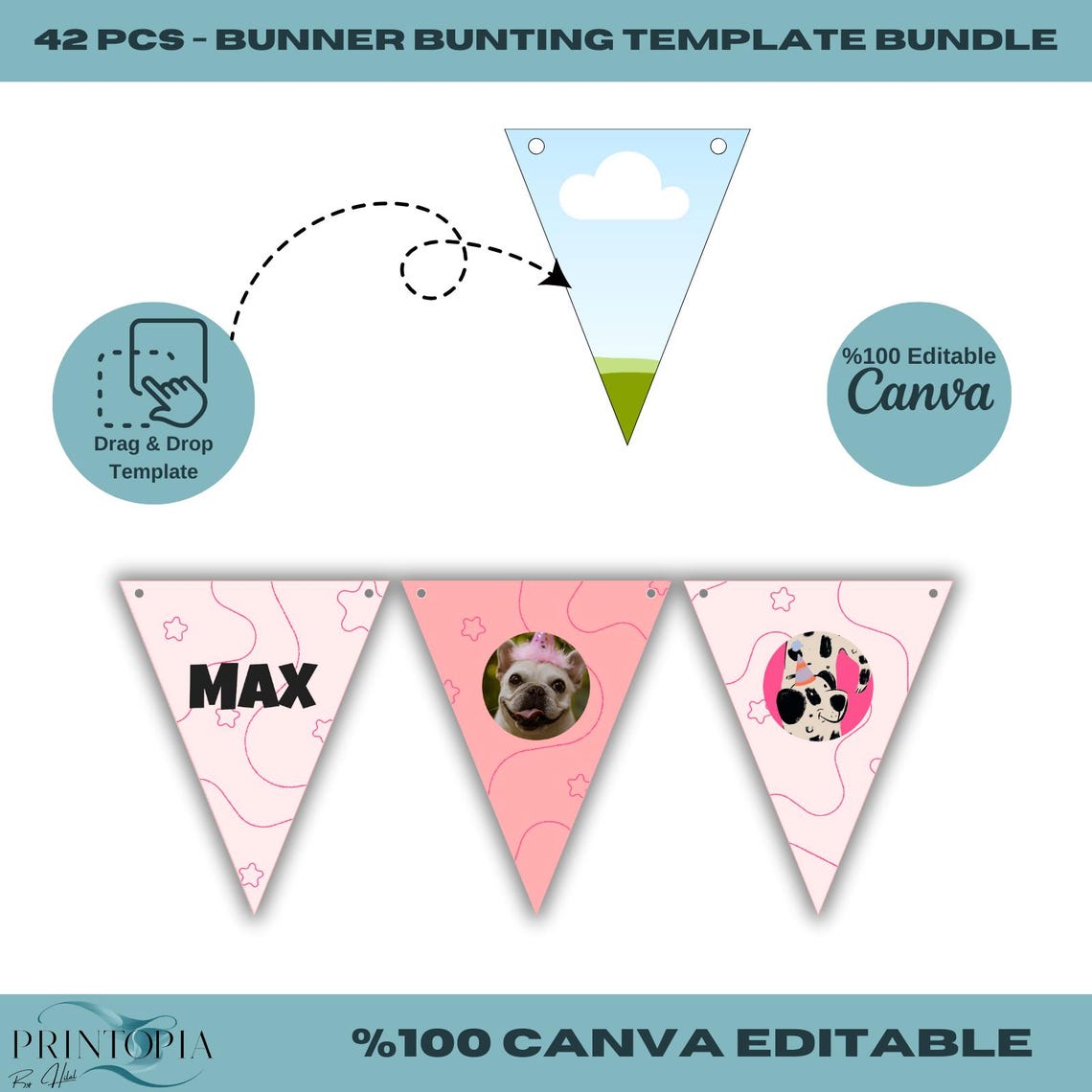 Complete 42 PCS Banner Bunting Template Bundle - Canva Editable for ...
