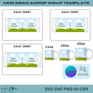 11-12-15 oz Mug Template Set, Full Wrap Template, Mug Full Wrap template, sublimation mug vector, Full Wrap mug, cricut mug press SVG 281