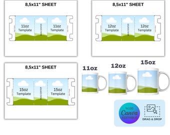 11-12-15 oz Mug Template Set, Full Wrap Template, Mug Full Wrap template, sublimation mug vector, Full Wrap mug, cricut mug press SVG 281