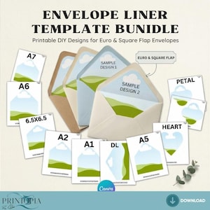 Editable Envelope Liner Canva Template Bundle / DIY Stationery Design Frame Euro Square Flap 117