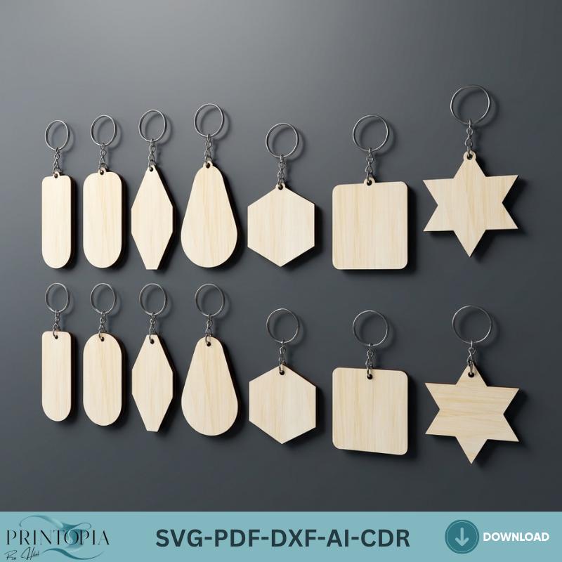 46pcs Keychain Blank Bundle Lasercut Templates Geometric Shape SVG DIY ...