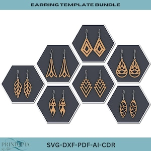 Earring SVG Bundle | 7 Laser Cut Designs | Dangle,Teardrop, Leaf,  Geometric & More,Dangle Earring Templates | Laser Cut Files 265