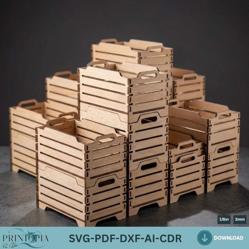 9 Laser Cut Vector Storage Boxes | Stackable Wooden Crates for Home and ...