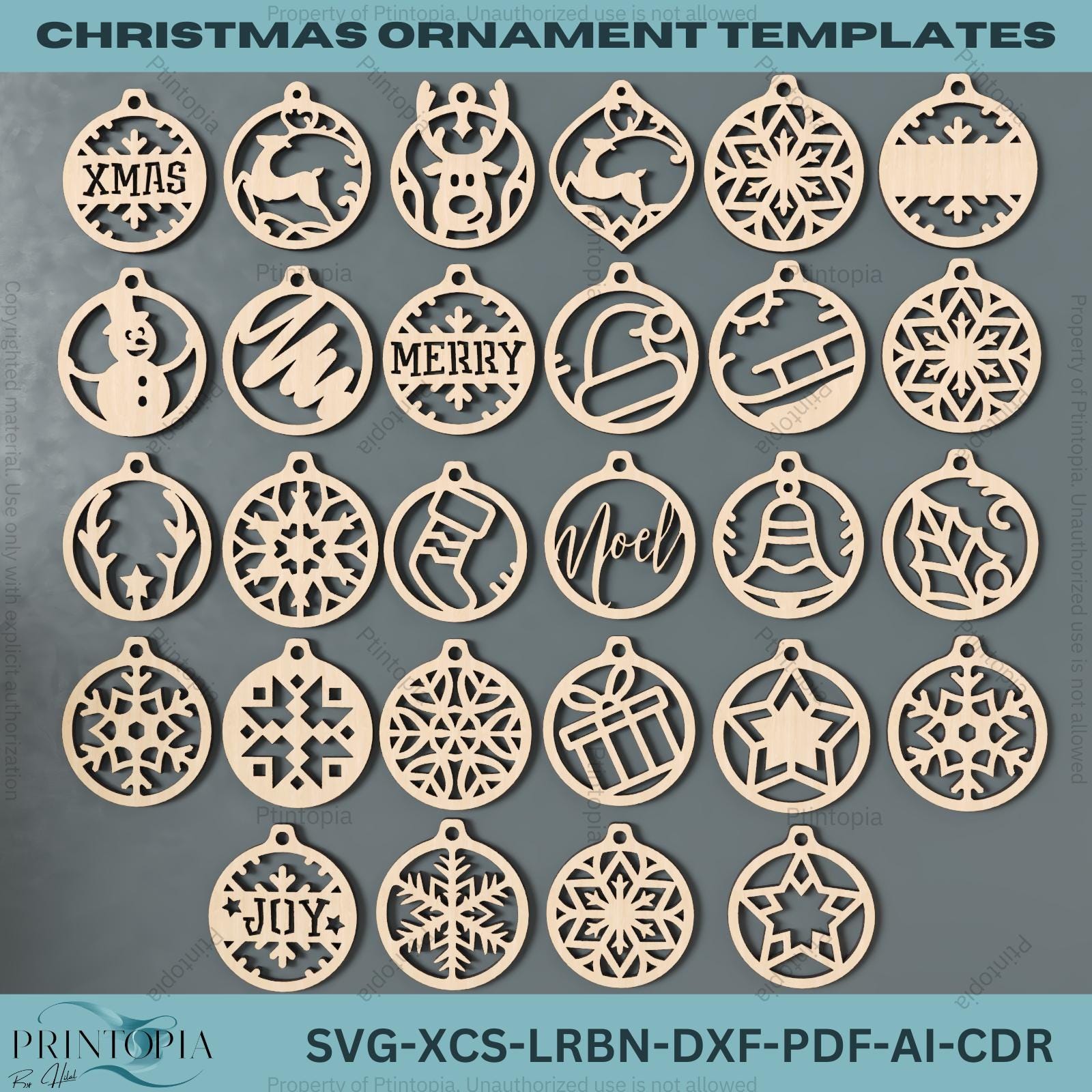 Christmas Ornament SVG Bundle Laser Cut Holiday Tree Decor Templates ...