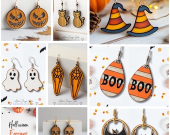 Halloween Laser Cut Earring Designs - Witch Hat, Skulls, Cats, & Ghost Bundle 015