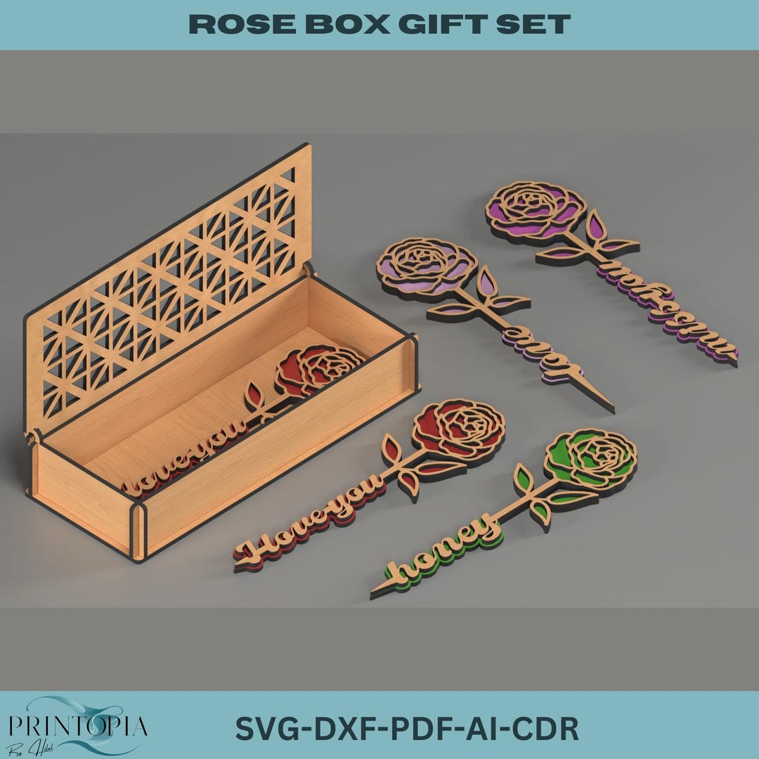 Rose Gift Box SVG | Laser Cut Flower Box | Mom Gift Template,boxed ...