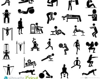 Gym & Workout Silhouette Bundle - 200 Editable svg, DXF, pdf AI, cdr Files for DIY Projects 178
