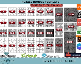 30 Jigsaw Puzzle Vorlagen Bundle - Perfekt für Laser Plotter 284 Schneidemaschinen
