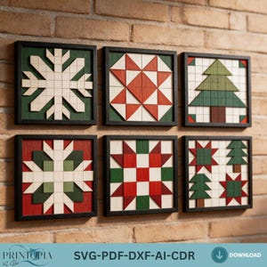 Christmas Quilt Block LaserCut Patterns Wood Wall Art Bundle Holiday Snowflake Tree Star Decor