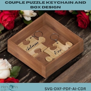 Personalisiertes Paar Puzzle Schlüsselbund Set mit Custom Box | Laserschnitt Design 224