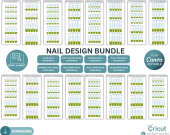 Pro Nail Template Collection, SVG & Canva Design Kit for Nail Art, Press On Nail Sizing Chart, Printable Wraps for All Shapes 304