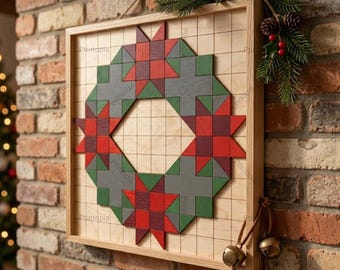 Geometric Christmas Wreath Barn Quilt Block Pattern Wooden Wall Art Laser Cut Template 338