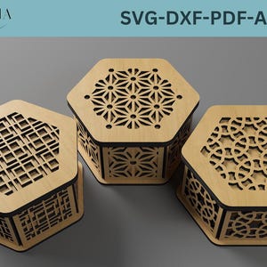Decorative Hexagon Box Laser Cut File - Wooden Gift & Jewelry or Gift Box Case Design,Elegant Wooden Wedding Favor DIY Wooden Hexagon Box291