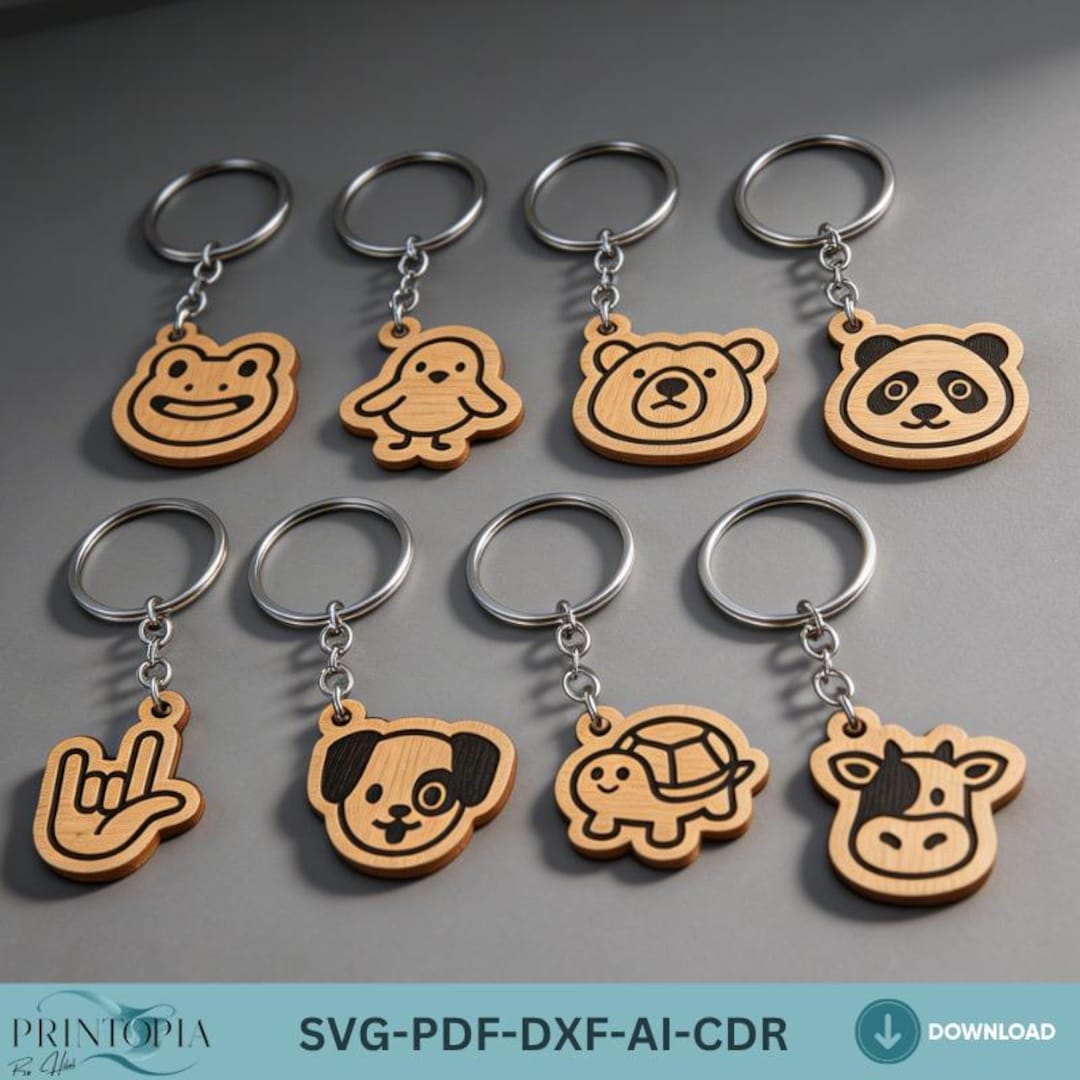 Animal Key Rings Vector Animal Keychain Laser Cut Files Wooden Animal Lovers Keyring Designs ...