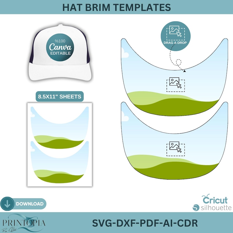 Customizable Hat Brim Template Bundle, DIY Trucker Hat Design, Baseball ...