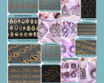 Pacchetto di design per orecchini - Stili geometrici, a foglia e a goccia per il taglio laser, modelli creativi per orecchini, design unici per orecchini 243