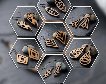 Earring SVG Bundle | 7 Laser Cut Designs | Dangle,Teardrop, Leaf,  Geometric & More,Dangle Earring Templates 265