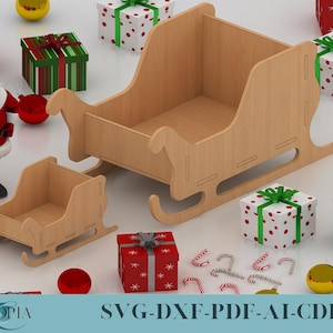 Festliche Weihnachtsmann Schlitten Laser Vorlage - Feiertags Décor Basteldateien für Laser & CNC Weihnachtsprojekte 023