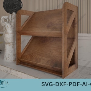 Laser Cut Shelf Plan, Wooden Desk Organizer SVG, DIY Countertop Bookshelf File for Glowforge, Office Decor CNC Pattern 302