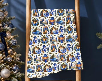 Blue Christmas Blanket, Highland Cow Snowman Throw, Winter Farmhouse Decor, Vintage Truck Holiday Blanket, Christmas Gifts for Animal Lovers