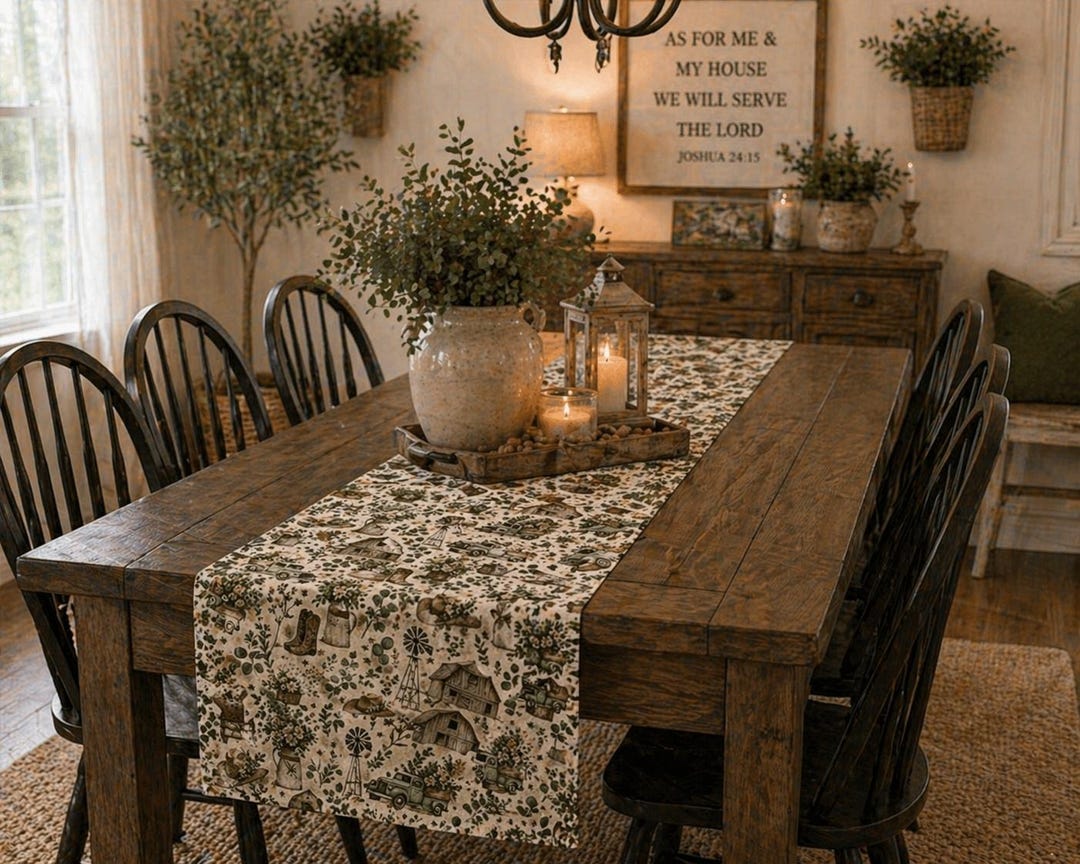 Western Rustic Table Runner Farmhouse Table Runner Western Rustic Barn Floral Neutral Table Decor ...