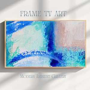 Mediterranean Blue Shades Frame Tv Art | Energetic Abstract Expressionist Handmade Painting | Coastal Teal Textured Art 4K Tv Screensaver